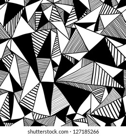 Seamless texture with triangles, mosaic endless pattern. Black and white.