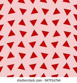 Seamless texture of the triangles on red. Vector illustration.