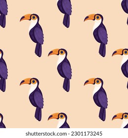 Seamless texture with tropical bird toucan. Pattern vector illustration.