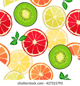Seamless texture, tropical fruit, citrus. Vector background, pattern.