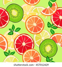 Seamless texture, tropical fruit, citrus. Vector background, pattern.