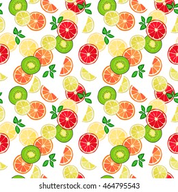 Seamless texture, tropical fruit, citrus. Vector background, pattern.