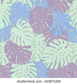 seamless texture with tropical plants. Monstera adansonii