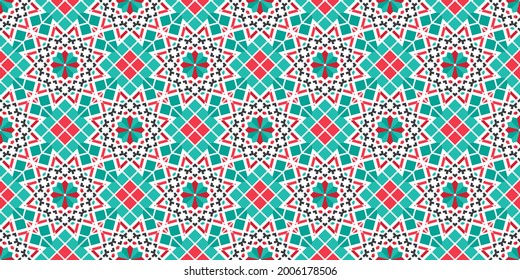 Textura sin foco con adorno arábigo turquesa. Patrón de borde de vector