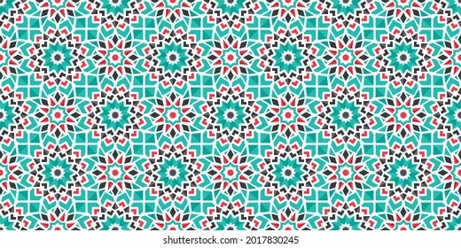 Textura sin foco con adorno arábigo turquesa. Patrón de borde de vector