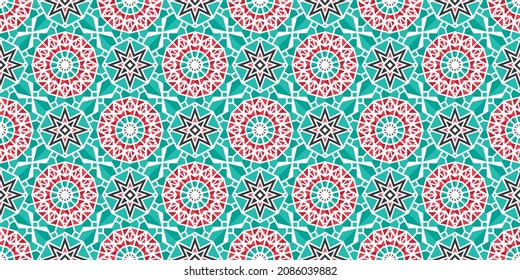 Textura sin foco con adorno arábigo turquesa. Patrón de borde de vector