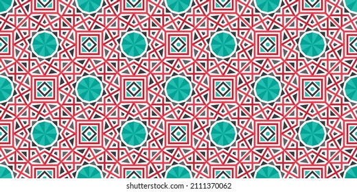 Seamless texture with turquoise arabic ornament. Vector border pattern