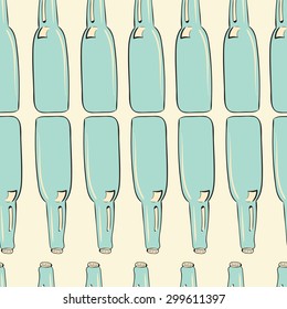 Seamless texture with turquoise bottles on a light background