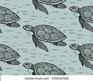 Seamless Texture Turtle Repeating Pattern Sea Stock Vector (Royalty ...