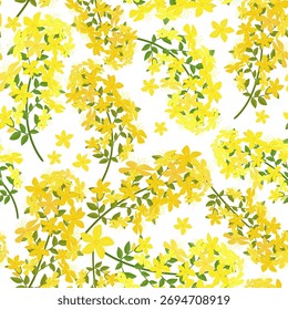 seamless texture with tutsan blooms. pattern with tall St John's wort. Hypericum flowers