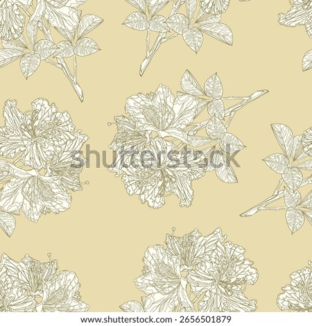 Seamless texture  twig flower rhododendron  shrub  outline vintage vector illustration editable hand draw