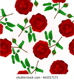 Seamless texture twig Purple Rose and bud  vintage vector illustration