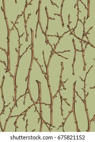 Seamless texture of twigs on a green background