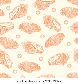 Seamless texture two shells and pearls engraving vintage vector illustration