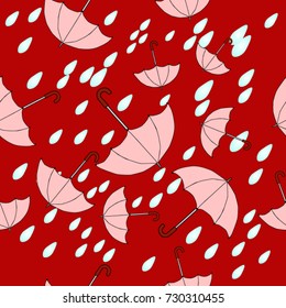 Seamless texture. Umbrellas on a red background