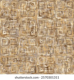 Seamless texture. Variegated checkered pattern. Randomly colored elements in yellow-brown shades. The picture is suitable for painting textiles, wallpaper and other design works.