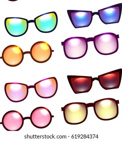 Seamless texture with various sunglasses on a white background. Vector pattern for your creativity