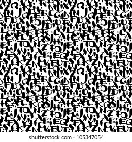 Seamless texture vector black alphabet on a white background. / Chaos letters