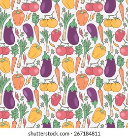 seamless texture with vegetables, vegetarian food background, vector illustration