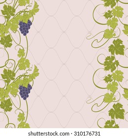 Seamless texture with vines and bunches of grapes.