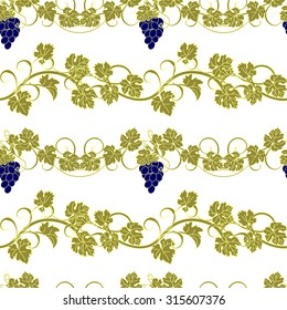 Seamless texture with vines and bunches of grapes.