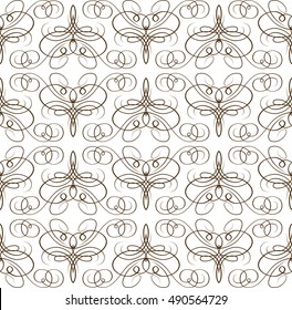 Seamless texture with vintage calligraphic elements. Vector pattern