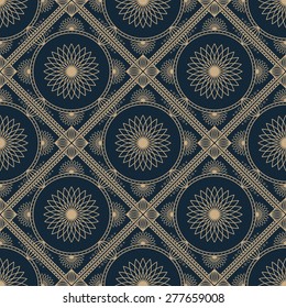 Seamless texture with vintage geometric ornament. Vector lineart pattern