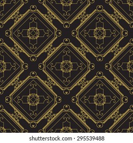 Seamless texture with vintage geometric ornament. Vector lineart pattern