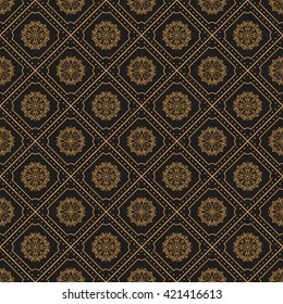 Seamless texture with vintage geometric ornament. Vector lineart pattern.