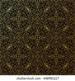 Seamless texture with vintage geometric ornament. Vector thin line art pattern.