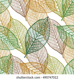 Seamless texture with vintage ornamental leaves. Vector pattern