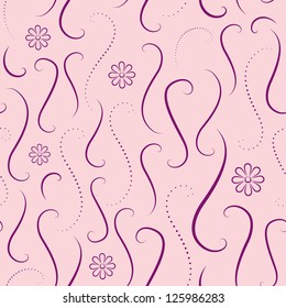 Seamless texture with violet ornament and flowers. Vector pattern
