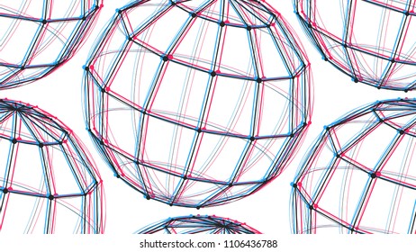 Seamless texture with volume sphere made of lines and points. Repeating background. Tile pattern. 3D effect ornament.