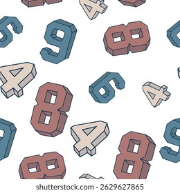 Textura sin fisuras de números volumétricos en estilo retro. Diseño de envoltorios, libros, embalajes. Ilustración vectorial