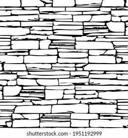 Seamless Texture Wall and wild Stone  Vector Illustration  Isolated black white background 