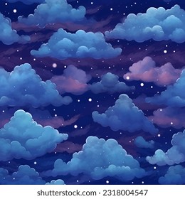 Seamless texture wallpaper, night blue sky in the night, yellow star, Vector illustration.