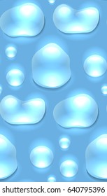 Seamless texture of water droplets on a blue background. Condensate. Vector pattern for your creativity