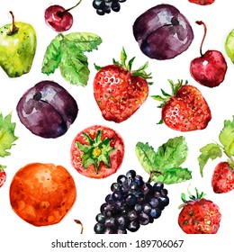seamless texture of watercolor fruit