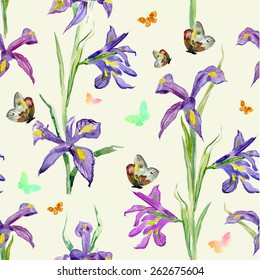 seamless texture. watercolor spring flowers. iris