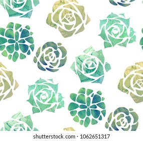 Seamless texture with watercolor succulents on a white background. Vector pattern for fabrics, wallpaper and for your design