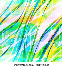 Seamless texture with Wavy lines. Green, blue, white, yellow colors. Abstract vector background for web page, advertising booklets, banners, presentations, reports, greeting cards, invitations, fabric