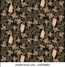 seamless texture with weaved grapes branches