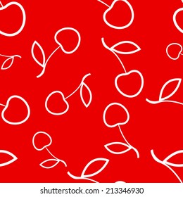 seamless texture of white contours cherries on a colored background