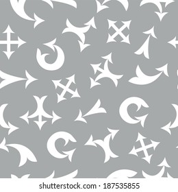 Seamless texture with white pointers on grey. Vector art