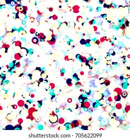 Seamless texture from white, red, blue, black, sea green circles. Abstract vector background for web page, banners, fabric, home decor, wrapping