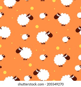 seamless texture of white sheep on an orange background