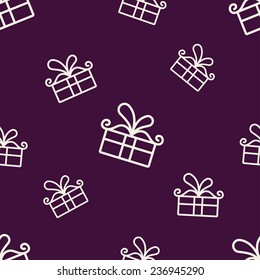 seamless texture of white silhouettes of gifts on a color background