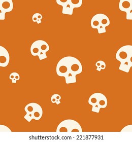 seamless texture with white skulls on an orange background