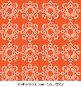 Seamless texture of white snowflakes on a red background. Geometric ornament for Christmas./ White lace