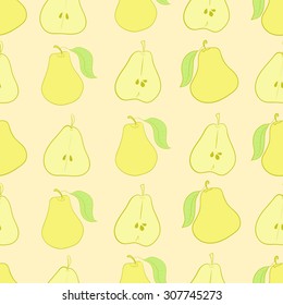 Seamless texture with the whole and cut pears